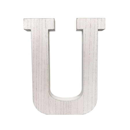 Homeroots 16 in. Distressed Wooden Initial Letter U Sculpture, White Wash 478373